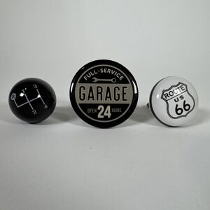 Lot of 3 Drawer Pull Knob Handle Man Cave Automobile Decor Garage Route 66 Gear